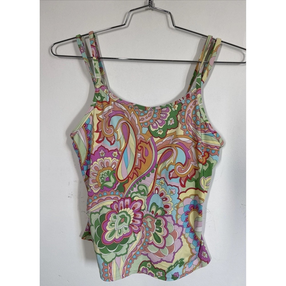 Lands End  Tankini Bathing Suit Top Retro Multicolor Paisley Size 12 Water Park